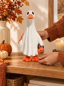 Halloween Ghost Duck Decorative Ornament With Pumpkin Bucket, Cute Spooky Fall Tabletop Decor, Funny Duck Home Decoration For Shelf, Mantel, Entryway, Living Room And Halloween Party - 1PC - View 11