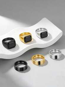 2pcs Stamp Style Hip Hop Punk Stainless Steel Men's Rings, Multiple Colors Available, Men's Jewelry Accessories, Suitable For Daily Wear And Party - Multicolor - View 12