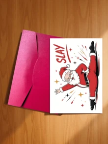 1pc "Slay Santa" Funny Christmas Card With Envelope - Humorous Cartoon Santa Claus Greeting For Friends, Family And Colleagues, Blank Inside - A - View 12