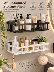 Large-Capacity, Wall-Mounted Shower Rack-Drill-Free And Space-Saving. Suitable For Bathrooms And Kitchens, It Is Easy To Install And Perfect For Storing Toiletries, Cosmetics, And Other Items. Shower Caddy, Bathroom Storage Rack. - Multicolor - View 8