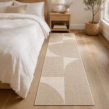 1pc Modern Bohemian Abstract Geometric Square Rotating Rug, Neutral Beige Tone Long Floor Mat, Soft Skin-Friendly Fabric With Non-Slip Backing, Durable And Easy To Clean, Suitable For Hallway, Entryway, Bedside, Kitchen, Perfect For Minimalist Home Decor - Multicolor - View 6