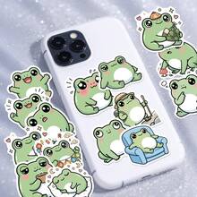 56Pcs Kawaii Frog Life Stickers- Green Frogs Reading, Drumming & Eating With Cute Expressions, Cute Vinyl Decals For Journal, Laptop & DIY Crafts - Multicolor - View 5