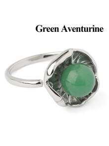 1pc Healing Natural Gemstone Crystal Ring For Women Men Silver Color Opening Lotus Leaf Adjustable Rings Wedding Fashion Jewelry Gift G776 - Ring - View 15