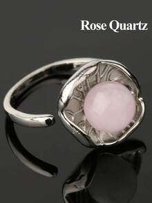 1pc Healing Natural Gemstone Crystal Ring For Women Men Silver Color Opening Lotus Leaf Adjustable Rings Wedding Fashion Jewelry Gift G776 - Ring - View 10