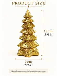 1pc Gold Christmas Tree Figurine, Elegant Sculpted Tabletop Ornament With Layered Branch Design, Freestanding Holiday Accent For Living Room, Mantel, Shelf, Office Desk And Winter Party Decor - New - View 6