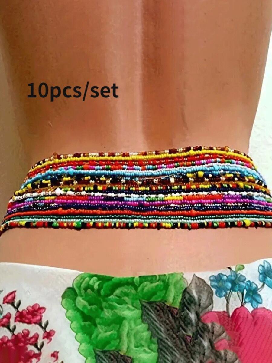 10pcs Bohemian Style Colorful Seed Bead Waist Chain Set, Vintage ...