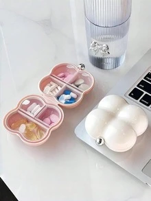Floral Pattern 8-Compartment Pill Box With Handle And Carabiner, Mini Portable Sealed Moisture-Proof Leak-Proof Compact Pill Organizer For Storing Tablets, Vitamins Or Candies - Multicolor - View 4