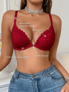 3pcs Front Closure Lace Underwire Bra Set, Support & Anti-Sagging, Flattering Back Design, Perfect For Date Outfits - Multicolor - View 4