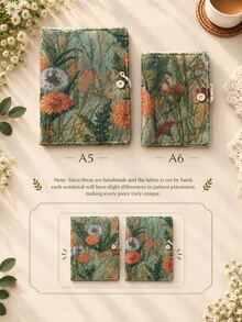 2pcs A5 & A6 Vintage Floral Refillable Notebook Set, Plant Woven Fabric Cover Loose Leaf Planner, With Button Closure, Artistic Writing Journal, Suitable For School, Office, Study And Gift - Upgraded Fabric Surface - View 4
