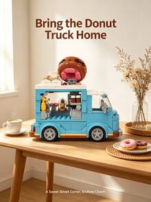 Street Scene Food Truck Building Block Model, Built-In Miniature Working Scene, Detailed Realistic Restaurant Scene Display, Exquisite Desktop Ornament Bedroom Decor, 3D Adult Stress Relief Assembly Toy, Christmas Gift, 400+PCS - Multicolor - View 4