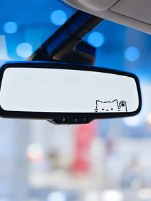 Cute Peeking Paw Cat Car Rearview Mirror Sticker, Self-Adhesive Waterproof Mini Cartoon Kitten Decal, Easy To Apply And Removable, Car Interior DIY Decoration Accessory, Mirror Shape Decor - A - View 3