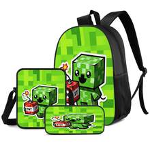 Pixel Block Chibi Character 2D Print 3 Pieces Backpack Set, Large Capacity Backpack With Crossbody Bag And Pencil Case, Side Elastic Mesh Pocket For Water Bottle, Wide Breathable Adjustable Shoulder Straps, Retro Game Style Cute Daily Commute Travel Casual Storage Bag - Printed Bag - View 1