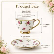 WGROOM 12pcs/Set (6 Cups And 6 Saucers) Rose Print Ceramic Tea Cup And Saucer Set, Gold Rim Coffee Cup Set, Elegant Afternoon Tea Set, Suitable For Home, Party And Gift - Multicolor - View 9