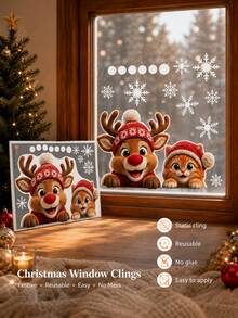 SUPSTICKER 1PC Static Window Stickers / Reusable Holiday Glass Decals / Christmas Characters / Window Art / Bedroom Decor - 1PC - View 4