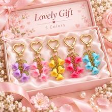 1pc Lily Of The Valley Keychain, Macaron Color Bell Flower Bag Charm, Paired With Gold Heart Buckle, Cute Floral Pendant, Suitable For Handbags, Backpacks And Keys, 5 Colors Available - Quantity - View 9