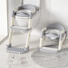 UBRAVOO 2-In-1 Toddler Potty Training Seat With Step Stool Ladder, Foldable Potty Chair With Soft Cushion & High Backrest, Adjustable Toilet Trainer - Grey - View 2