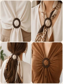 2pcs Coconut Shell Buttons, Fan-Shaped Hollow Round Scarf Fastener Buckles, Suitable For Dresses, Shirts, Shawls And DIY Sewing - Multicolor - View 3