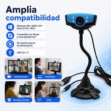 Cámara Web HD con Micrófono, Cuello Flexible y Luces LED Ajustables, Webcam USB para Computadora PC o Laptop, Ideal para Home Office, Clases en Línea y Videollamadas - 1 pieza - Ver 9