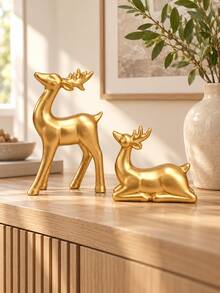 2PCS Gold Reindeer Figurines, Elegant Christmas Deer Statues, Holiday Tabletop Decorations For Fireplace Mantel, Living Room, Shelf, Entryway, Dining Table, Christmas Home Decor & Gift - Selected Items - View 1