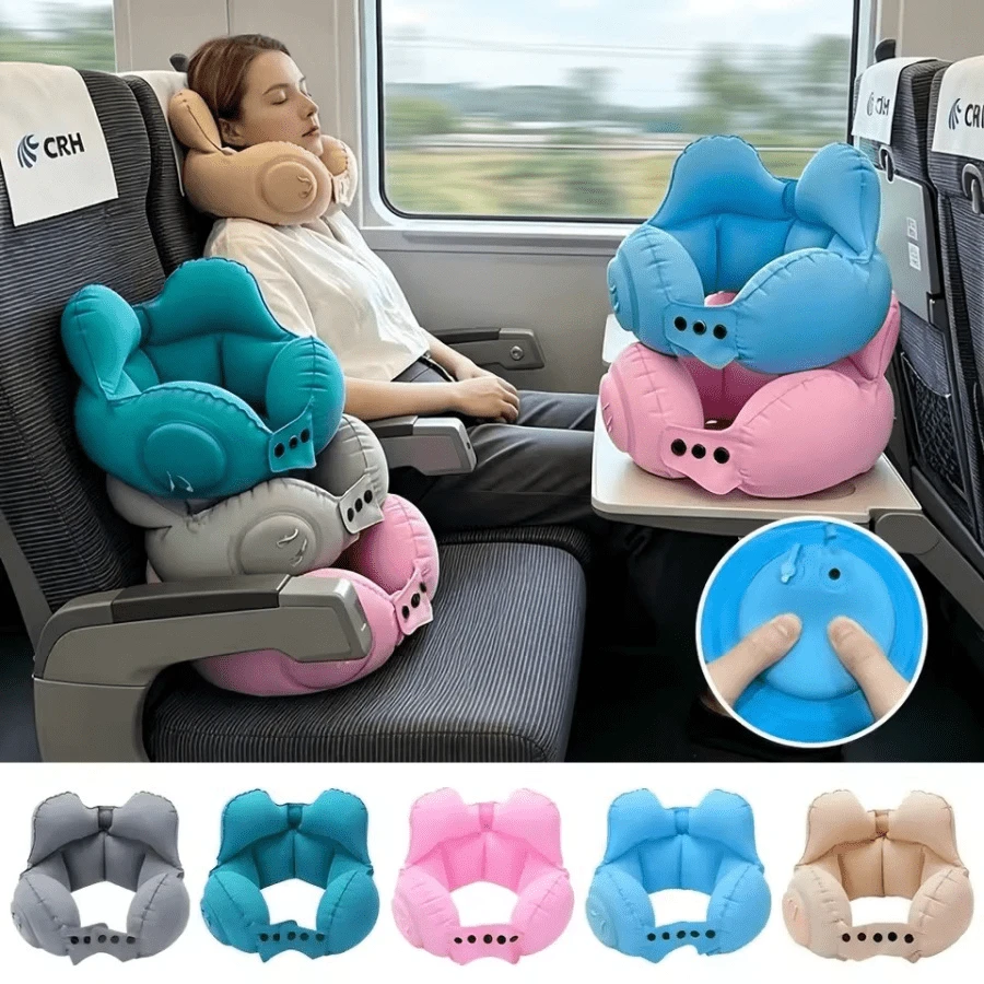 Portable Compressible Inflatable Neck Pillow, Travel Neck Support Pillow, Suitable For Airplane And Nap Inflatable Air Neck Rest