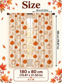 2 Panels Rustic Fall Curtains, Orange White Pumpkin And Maple Leaf Print Window Drapes For Bedroom Living Room Farmhouse Thanksgiving Harvest Decor - B - View 11