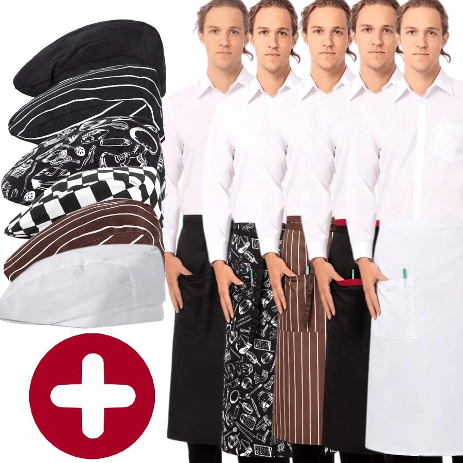 2pcs Half Apron & Chef Hat Set, Apron + Chef Hat Set, Tie-Up Chef Hat & Apron - 2Pcs Set - View 1