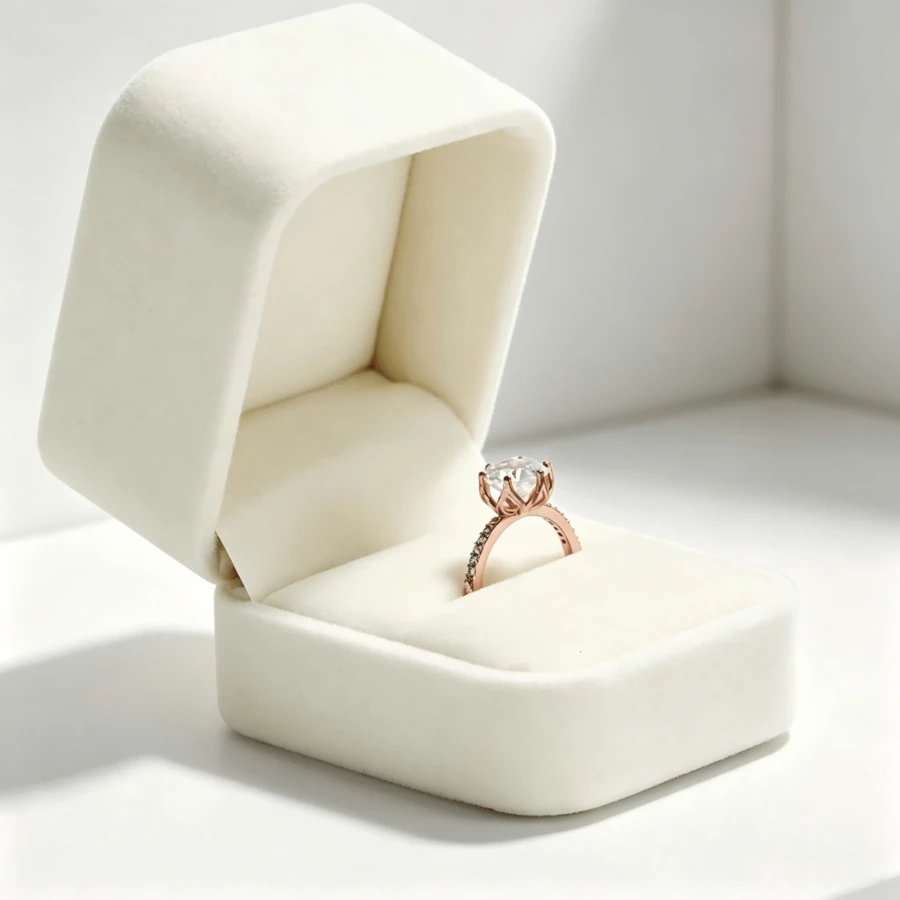 White Velvet Ring Storage Case, Elegant Compact Box, Designed For Ring Display During Engagement‑Related Event Arrangements. - White - View 1