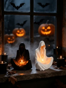 Mysterious Cloak Man Candle Holder Statue Halloween Atmosphere Decor, Comes With Gift Storage Bag, Not For Direct Use On Top Of Candles, Suitable For Christmas Season, Holiday Parties, Business Trips, Holiday Celebrations, Gift For Lovers And Friends - Multicolor - View 2