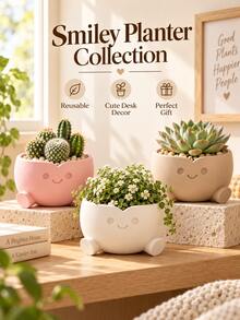 1pc Aesthetic 3D Printed Decorative Flower Pot, Unique Cute Succulent Planter, Multi-Functional Decor For Desk, Home Office, Garden And Yard - Multiple Styles - View 3