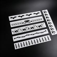 Halloween Cake Border Stencil, Witch Hat/Bat/Bone/Candle/Black Cat Element Pattern Cake Spray Mold, Buttercream/Frosting Cake Decoration Tool, Cake Decor/Handmade DIY/Baking Tool, Handmade Journal Stencil - White - View 7