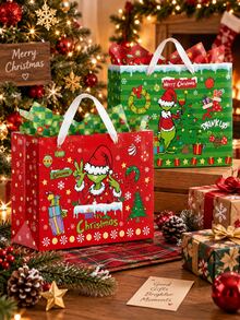 The Grinch مجموعة تغليف هدايا عيد الميلاد، أكياس هدايا العطلات مع مقابض حبلية، متوفرة باللونين الأحمر والأخضر، تشمل ورق التغليف وبطاقات التهنئة مع الأظرف والملصقات، لوازم تغليف الهدايا والحلويات والوجبات الخفيفة وهدايا الحفلات - ي-متعدد الألوان - مشاهدة 2