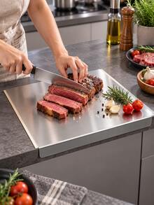 Talenan Stainless Steel dengan Pinggiran, Talenan Logam untuk Meja Dapur, Talenan Stainless Steel Satu Bagian, Cocok untuk Persiapan Makanan - View 3