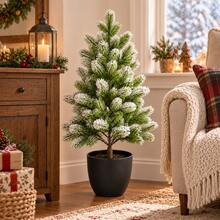 Realistic Mini Pine Christmas Tree, Touch-Feel Desktop Artificial Tree, Pre-Assembled Lifelike With Pot, Holiday Decor Tree, Suitable For Home Indoor Or Outdoor - Multicolor - View 4