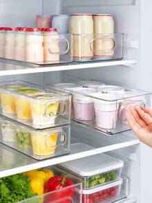 1pc Minimalist Transparent Refrigerator Storage Box, Fruit Vegetable Beverage Divided Organizer Basket, Stackable With Handle Storage Container - Multiple Styles and Colors - View 7