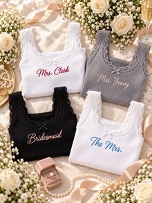 Custom Embroidered Lace Tank Top, Personalized Bridal Tank, Bridesmaid Gift, Bachelorette Tank Top, Wedding Morning Top - Multicolor - View 7