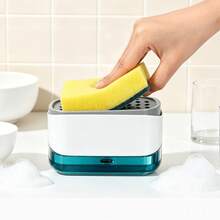 1/2 hộp đựng xà phòng rửa bát đặt trên bàn bếp tích hợp khay đựng miếng rửa bát và thoát nước, bình đựng nước rửa bát chống tràn, phong cách tối giản, đồ trang trí nhà bếp, quà tặng gia dụng thiết thực cao cấp - Nhiều màu - Xem 4