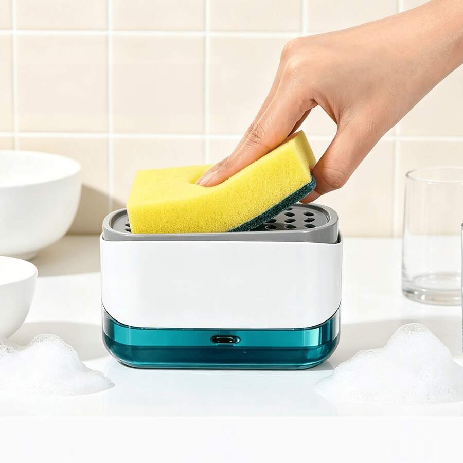 1/2pcs Countertop Soap Dispenser Box Sponge Drainage Storage Integrated Design Kitchen Dish Soap Dispenser Anti-Overflow Liquid Container Minimalist Kitchen Decor Home Practical Gift Premium Choice
