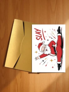 1pc "Slay Santa" Funny Christmas Card With Envelope - Humorous Cartoon Santa Claus Greeting For Friends, Family And Colleagues, Blank Inside - A - View 6