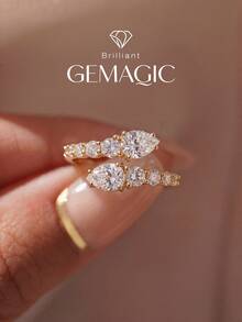 1pc Pear-Shaped Open Ring, Elegant Luxury Romantic Women's Ring, Exquisite Unique Design, Adjustable Size, Suitable For Balls, Parties And Other Occasions, Exquisite Jewelry Gift For Women - Pear Shape Open Ring With Diamonds - View 6