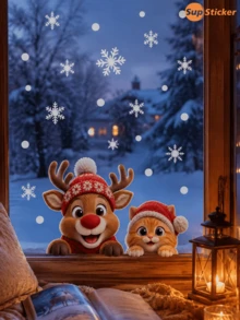SUPSTICKER 1PC Static Window Stickers / Reusable Holiday Glass Decals / Christmas Characters / Window Art / Bedroom Decor - 1PC - View 2