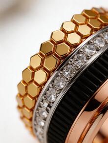 1 buah Cincin Zirkonia Aneka Warna Berlapis Emas 18K, Cincin Mewah dengan Tekstur Sarang Lebah, Hadiah untuk Wanita dan Anak Perempuan untuk Sehari-hari, Pesta, Liburan - MultiWarna - View 8