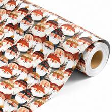 1Roll Vintage Santa Pattern Gift Wrapping Paper, Holiday Present Packaging Roll, DIY Craft Decoration Paper 17in * 196in - Multicolor - View 1