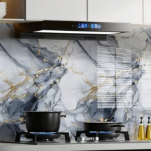 1 Roll Removable, Peelable Aluminum Foil Contact Paper - Cartoon Marble Texture Pattern, Waterproof, Oil-Resistant, Matte White, Suitable For Bathroom, Kitchen, Dorm, Bedroom Wall Decor, Non-Adhesive Vinyl Wallpaper Room Decor Kitchen Decor Kitchen Items - Gray Blue - View 4