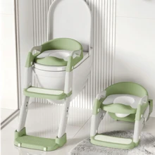 UBRAVOO 2-In-1 Toddler Potty Training Seat With Step Stool Ladder, Foldable Potty Chair With Soft Cushion & High Backrest, Adjustable Toilet Trainer - Green - View 2