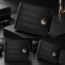 HOVI'S Men's Snap Button Bifold Short Wallet, PU Leather Slim Credit Card Purse With Clear ID Window Multi Card Slots Cash Compartment - Black - View 2
