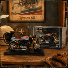 Set Blok Bangunan Sepeda Motor Mini dengan Kotak Pajangan, Kit Model Sepeda Motor Cafe Racer, Blok Perakitan DIY Retro, Hadiah Dekorasi Meja Koleksi Sepeda Motor - Mint Blue - View 2