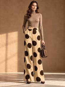 Women's Fashion Polka Dot Wide Leg Pants, Long Non-Stretch Polyester Trousers, Creating Elegant Bohemian Style - Multicolor - View 5