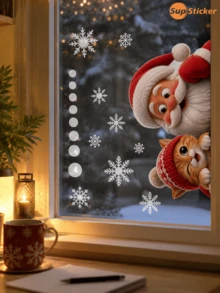 SUPSTICKER 1PC Static Window Stickers / Reusable Holiday Glass Decals / Christmas Characters / Window Art / Bedroom Decor - 1PC - View 5