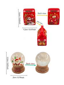Mini Christmas Snow Globe & Gift Box Ornament Set, Cute Resin Santa Claus & Reindeer Decor, Miniature Christmas Landscape Decoration, Suitable For Dollhouse DIY Handmade Holiday Desktop Party Decor - A - View 7