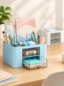 1pc Desktop Organizer Rack, Desktop Storage And Display Box With 2 Drawers, Multi-Functional Desktop Ornament Pen Holder, Desktop Organizer Rack With 5 Compartments And Storage, Office Desktop Organizer - Multicolor - View 6